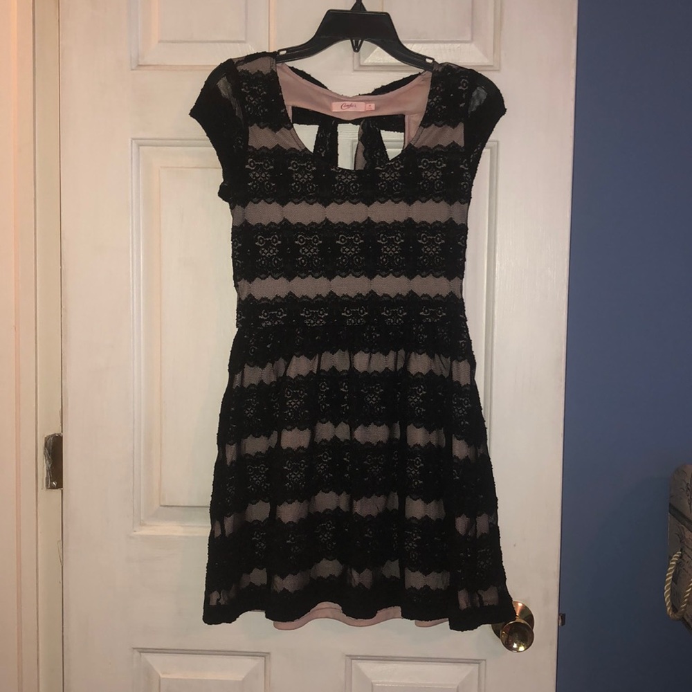Candies Lace Overlay Dress with Bow Detail